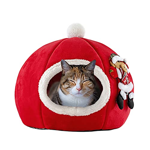KINLYBO Christmas Decor Cat House Bed, Winter Bed Soft Warm Indoor Cozy Tent House Pet Cave Bed Pumpkin L von KINLYBO