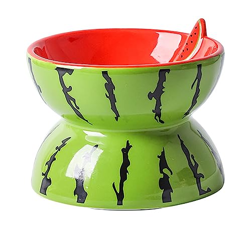 KINLYBO Haustier-Keramik-Schüssel, schützende Halswirbelsäule, diagonale Schüssel für kleine Hunde, Katzen, Futternapf, Wassermelone von KINLYBO