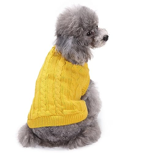 KINLYBO Haustier-Winterpullover, einfarbig, hoher Halsausschnitt, Strickware, Kleidung für Welpen, Hunde, Katzen, Gelb, Größe XS von KINLYBO