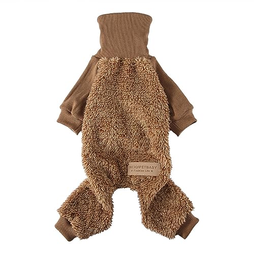 KINLYBO Haustiere Winterkleidung Plaid Kleider High Neck Sweater Overall für kleine Hunde Braun L von KINLYBO