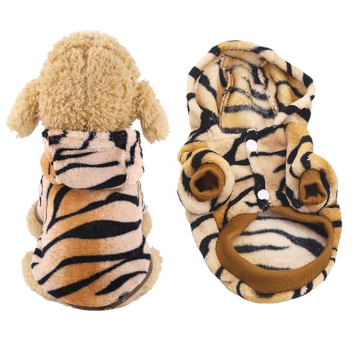 KINLYBO Haustierkostüme, Welpen, Hunde, Winter, warme Outfits, Halloween, Weihnachten, Cosplay, Kleidung, Hoodies mit Knopf, Tiger, L von KINLYBO