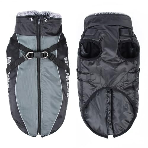 KINLYBO Haustiermantel, warme Jacken, reflektierend, winddicht, Schneeanzug, Sport-Outfits für mittelgroße und große Hunde, mit Geschirrloch, Grau, Größe XXL KINLYBO Haustiermantel, warme Jacken, reflektierend, winddicht, Schneeanzug, Sport-Outfits für mittelgroße und große Hunde, mit Geschirrloch, Grau, Größe XXL von KINLYBO