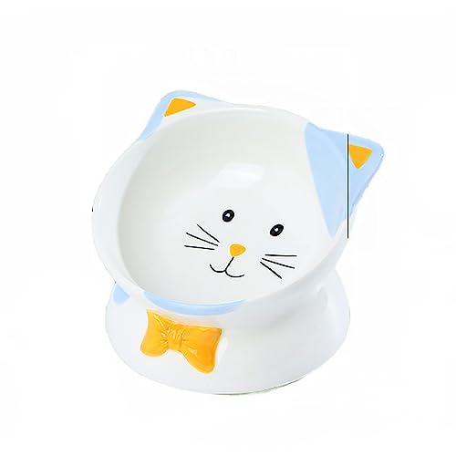 KINLYBO Haustiernapf aus Keramik, erhöht, Cartoon-Futternapf, Schutz, zervikaler Geschirr für kleine Hunde, Katzen, Hellblau von KINLYBO