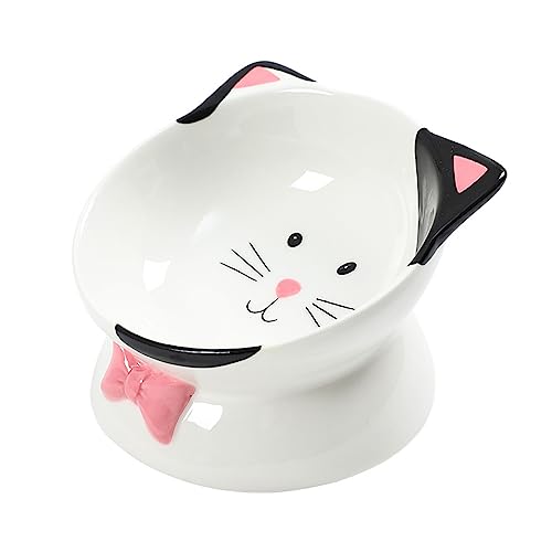 KINLYBO Haustiernapf aus Keramik, erhöhter Cartoon-Futternapf, Schutz für Gebärmutterhalskrebs, für kleine Hunde und Katzen, Schwarz von KINLYBO