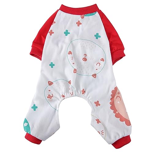 KINLYBO Hunde Kleidung Homewear Vierbeiniger Cartoon Muster Weiche Pyjamas für kleine Haustiere Katze Rot S von KINLYBO