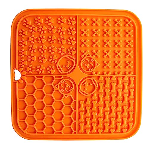 KINLYBO Hunde Leckmatten Slow Feeder Pads mit Rutschfester Silikonschüssel für Haustier Welpen Katzen Orange von KINLYBO