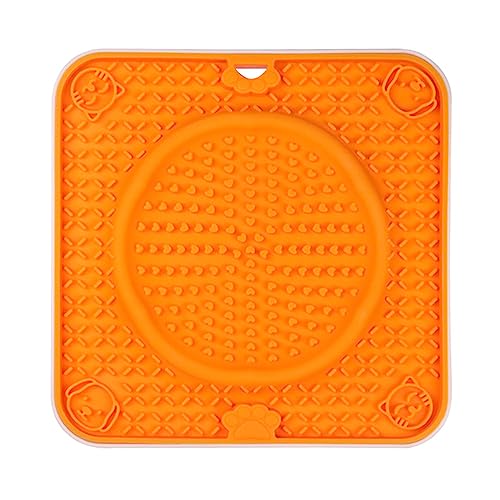 KINLYBO Hunde Leckmatten Slow Feeder Pads mit rutschfestem Silikonnapf für Haustier Welpen Katzen Orange-L von KINLYBO