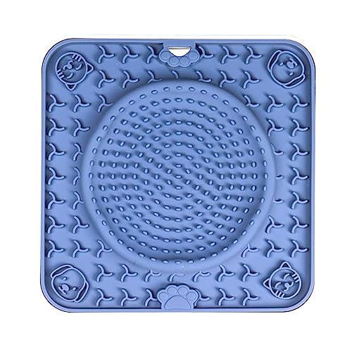 KINLYBO Hunde Leckmatten Slow Feeder Pads mit rutschfester Silikonschüssel für Haustier Welpen Katzen Dunkelblau-W von KINLYBO