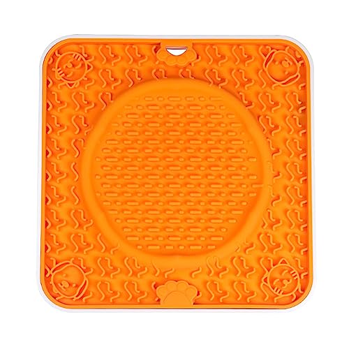 KINLYBO Hunde Leckmatten Slow Feeder Pads mit rutschfester Silikonschüssel für Haustier Welpen Katzen Orange-B von KINLYBO