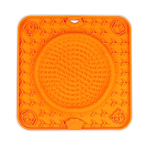 KINLYBO Hunde Leckmatten Slow Feeder Pads mit rutschfester Silikonschüssel für Haustier Welpen Katzen Orange-W von KINLYBO