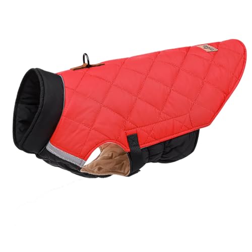KINLYBO Hunde Wintermantel Verstellbare Reflektierende Jacke für Kleine Mittlere Große Haustiere mit Geschirrloch Rot XXL von KINLYBO