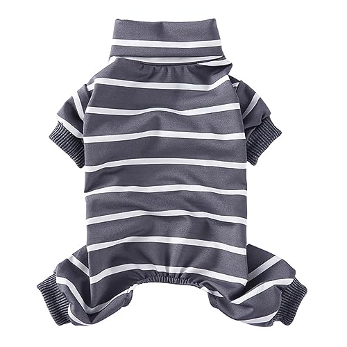 KINLYBO Hundebekleidung High Neck Stripe T-Shirts Homewear Vierbeiniger Pyjama für Haustier Welpen Katzen Grau S von KINLYBO