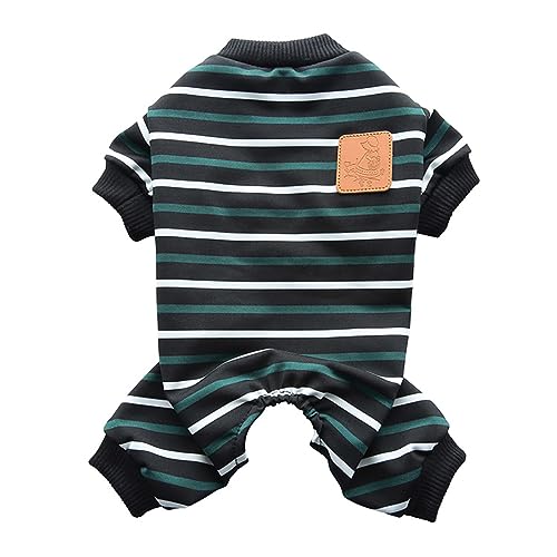 KINLYBO Hundebekleidung High Neck Stripe T-Shirts Homewear Vierbeiniger Pyjama für Haustier Welpen Katzen Grünweiß S KINLYBO Hundebekleidung High Neck Stripe T-Shirts Homewear Vierbeiniger Pyjama für Haustier Welpen Katzen Grünweiß S von KINLYBO