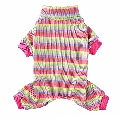 KINLYBO Hundebekleidung High Neck Stripe T-Shirts Homewear Vierbeiniger Pyjama für Haustier Welpen Katzen Rosa XL von KINLYBO