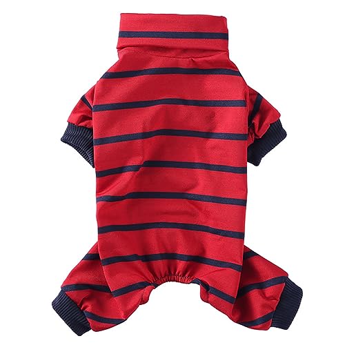 KINLYBO Hundebekleidung High Neck Stripe T-Shirts Homewear Vierbeiniger Pyjama für Haustier Welpen Katzen Rot XL von KINLYBO