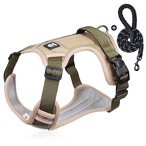 KINLYBO Hundegeschirr mit Kontrollgriff, verstellbarer, reflektierender Gurt für mittelgroße und große Hunde, Wandern, Spazierengehen, Khaki, Größe L KINLYBO Hundegeschirr mit Kontrollgriff, verstellbarer, reflektierender Gurt für mittelgroße und große Hunde, Wandern, Spazierengehen, Khaki, Größe L von KINLYBO