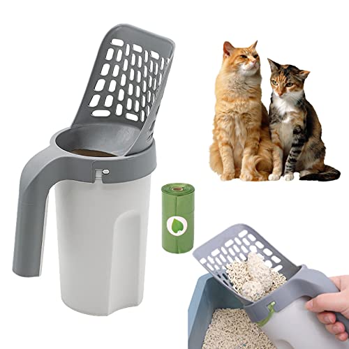 KINLYBO Katzenstreu Schaufel mit Taschen, Katzenstreu Schaufel mit abnehmbarer Kot-Siebschaufel mit Abfallbehälter, 120 Stück Katzentoilette von KINLYBO