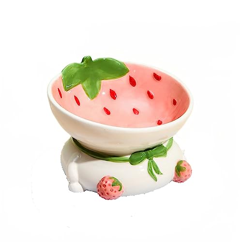 KINLYBO Keramiknäpfe für Haustiere, kleine Hunde, Katzen, hochstehend, Halswirbelsäule, rutschfest, Erdbeere von KINLYBO