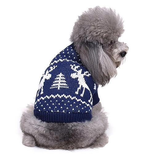KINLYBO MYD34 Hunde-Weihnachtspullover, atmungsaktiv, Schneeblume, Blau, Größe XL von KINLYBO