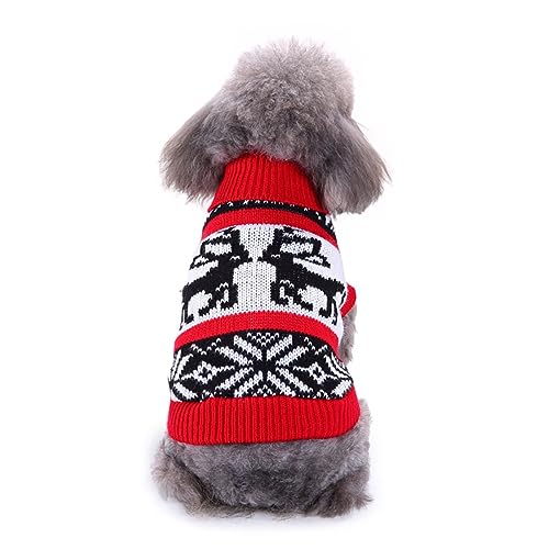 KINLYBO MYD76 Hunde-Weihnachtspullover, atmungsaktiv, Schneeblumen-Motiv, atmungsaktiv, Größe S, Rot von KINLYBO