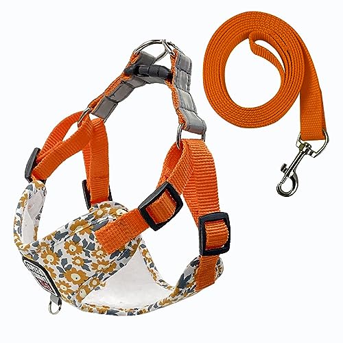 KINLYBO Pets Harness with Pull Reflective Chest Harnesses Flower Print for Small Dogs Cats Orange L von KINLYBO