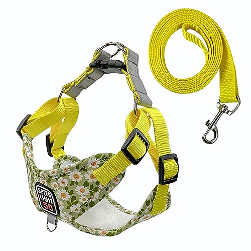 KINLYBO Pets Harness with Pull Reflective Chest Harnesses Flower Print for Small Dogs Cats Yellow M von KINLYBO