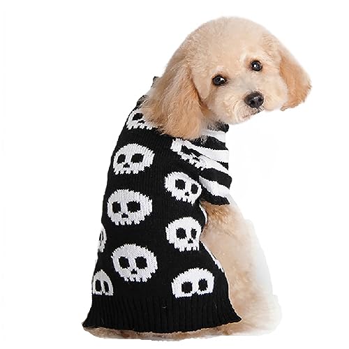 KINLYBO Puppy Dogs Halloween Sweater Ghost Skull Pattern Jumper for Pets Cats Pullover BlackWhite XL von KINLYBO