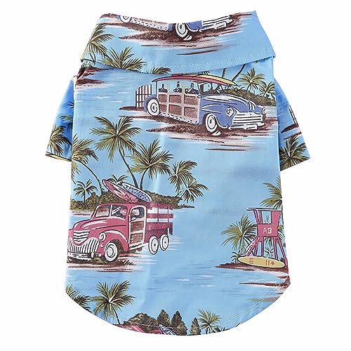 KINLYBO Sommer Hawaii-Kleidung für Welpen Hunde Druck Casual Beachwear T-Shirts Blau L von KINLYBO