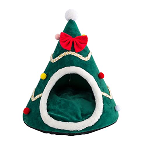 KINLYBO Weihnachtsbaum-Katzenhaus-Bett, warm, weich, tragbar, für den Innenbereich, Höhlennest für Kätzchen, grüner Baum, L von KINLYBO
