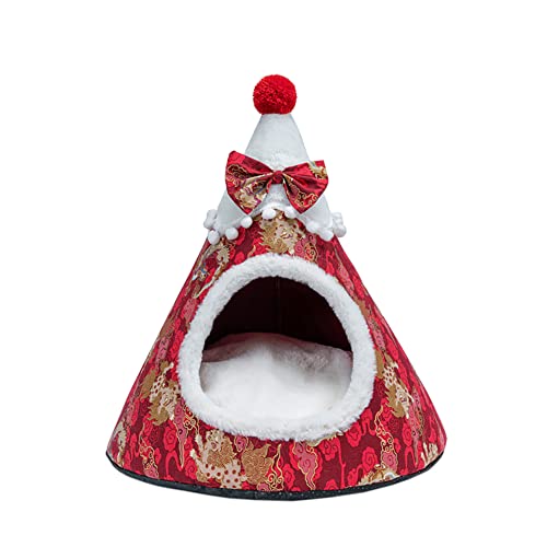 KINLYBO Weihnachtsbaum-Katzenhaus-Bett, warm, weich, tragbar, für den Innenbereich, Höhlennest für Kätzchen, roter Drache, L von KINLYBO