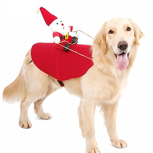 KINLYBO Weihnachtskleidung für Haustiere, Weihnachtsmann, Reitkostüme, Party-Dressing für Welpen, Hunde, Rot, Größe L von KINLYBO