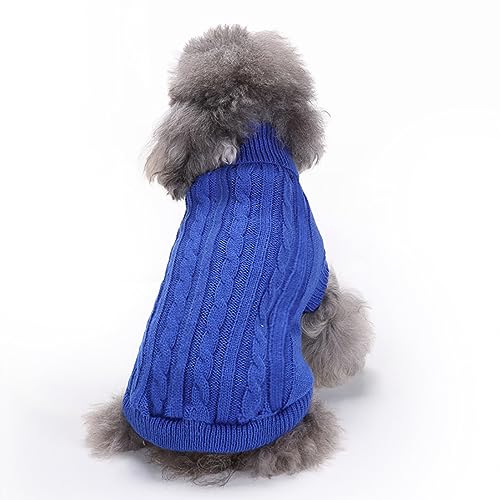 KINLYBO Winterpullover für Haustiere, einfarbig, hoher Halsausschnitt, Strickwaren, Kleidung für Welpen, Hunde, Katzen, Blau, Größe 3XL von KINLYBO