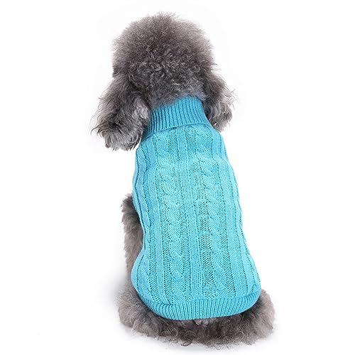 KINLYBO Winterpullover für Haustiere, einfarbig, hoher Halsausschnitt, Strickwaren, Kleidung für Welpen, Hunde, Katzen, Himmelblau, Größe S KINLYBO Winterpullover für Haustiere, einfarbig, hoher Halsausschnitt, Strickwaren, Kleidung für Welpen, Hunde, Katzen, Himmelblau, Größe S von KINLYBO