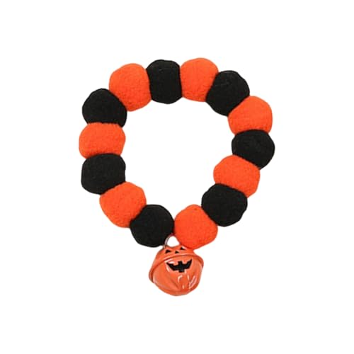 KINSPON Kürbis-Halskette für Haustier-Halsdekorationen, Kürbisglocken, Pompons, Halloween-Hunde-Halskette, Haustier-Halsschmuck von KINSPON