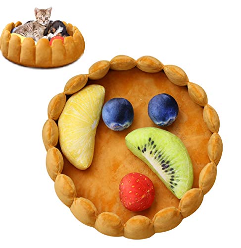 Bunt Katzenkorb zum Schlafen | Flauschige Obstkuchen Haustierbett für kleine Hunderassen und Katzen | Abnehmbare Früchte als Spielzeug und Kissen | Waschmaschinenfest von KIOPS