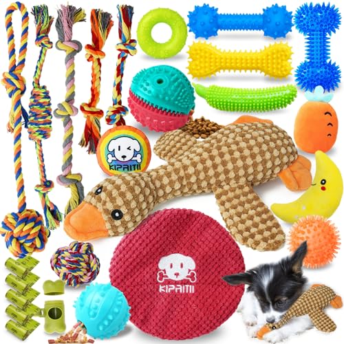 KIPRITII Kauspielzeug für Welpen, 25 Stück, charmantes Kauspielzeug für Welpen, Kauspielzeug mit Seil, Leckerli-Bälle und quietschendes Spielzeug für Welpen und kleine Hunde von KIPRITII