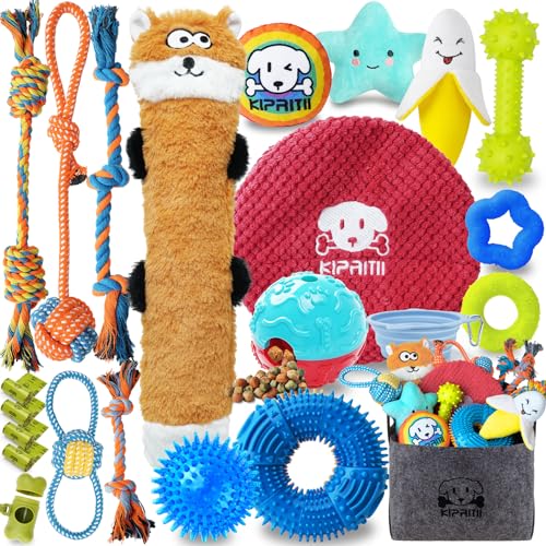 KIPRITII Welpenspielzeug für Hunde zum Zahnen, verschiedene Kauspielzeuge für Welpen, mit Seilspielzeug, Leckerli-Bälle und Quietschspielzeug für Welpen und kleine Hunde, 23 Stück von KIPRITII
