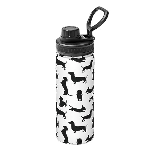 Black Dogs Wasserflasche mit Dackel-Motiv, 530 ml, isoliert, Edelstahl, Wasserkocher, tragbarer Becher für Fitnessstudio, Outdoor-Sport von KIROJA