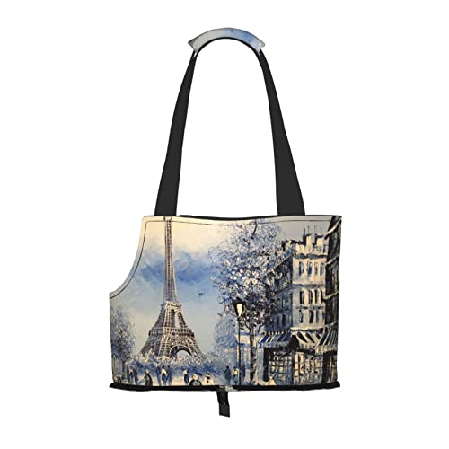 Romantische Paris Eiffelturm kleine Hundetragetasche, Haustier-Umhängetasche, tragbare Tragetasche für Hund/Katze von KIROJA