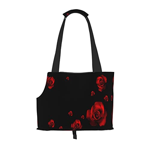 Tragetasche für kleine Hunde, Motiv: Rote Rose, schwarzer Hintergrund, Haustier-Umhängetasche, tragbare Tragetasche für Hunde/Katze Tragetasche für kleine Hunde, Motiv: Rote Rose, schwarzer Hintergrund, Haustier-Umhängetasche, tragbare Tragetasche für Hunde/Katze von KIROJA