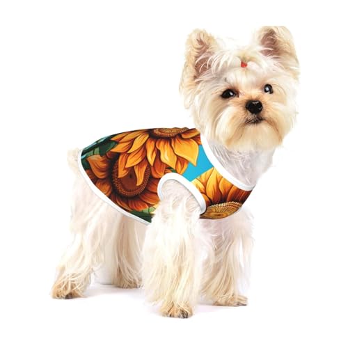 Hunde-Shirt aus Baumwolle, Motiv: Sonnenblumen unter dem blauen Himmel, weich, atmungsaktiv, für Hunde, Katzen, Jungen, Mädchen, Haustier-T-Shirt, geeignet für kleine Haustiere von KIRROWE