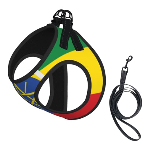 Hundegeschirr mit Flagge von Äthiopien, ausgestattet mit reflektierenden Riemen und Schnellverschluss-Schnallen, geeignet für kleine Katzen und Hunde von KIRROWE