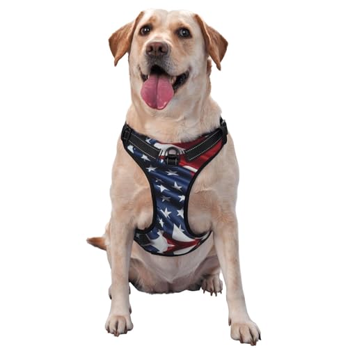 Hundegeschirr mit USA-Flagge, ausgestattet mit reflektierenden Haustiergurten und Schnellverschluss-Schnallen, geeignet für alle Arten von Hunden Hundegeschirr mit USA-Flagge, ausgestattet mit reflektierenden Haustiergurten und Schnellverschluss-Schnallen, geeignet für alle Arten von Hunden von KIRROWE