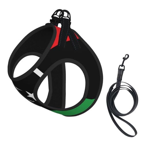 Hundegeschirr mit libyscher Flagge, ausgestattet mit reflektierenden Riemen und Schnellverschluss-Schnallen, geeignet für kleine Katzen und Hunde von KIRROWE