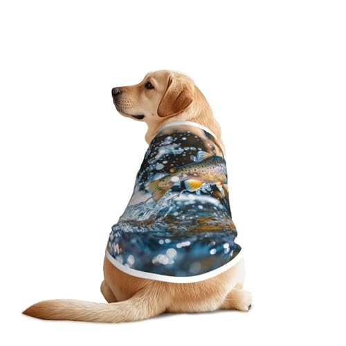 Hundeshirt mit springenden Fischen für große und mittelgroße Hunde – atmungsaktives Haustier-T-Shirt, perfekt für den täglichen Gebrauch und besondere Anlässe von KIRROWE