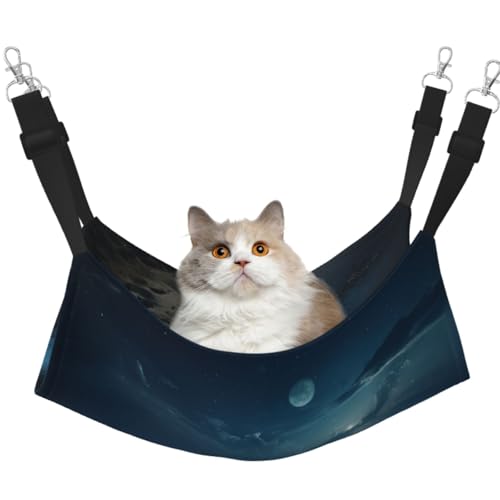KIRROWE The Seaside at Night Wende-Katzen-Hängematte, doppelseitig, Haustierkäfig-Hängematte, Hängebett, Schlafunterlage für kleine Tiere von KIRROWE