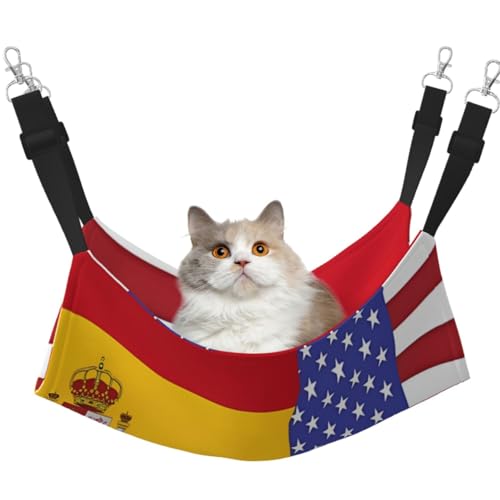KIRROWE Wendbare Katzenhängematte, Motiv: Amerikanische Spanien-Flagge, doppelseitig, Haustierkäfig-Hängematte, Hängebett, Schlafunterlage für kleine Tiere KIRROWE Wendbare Katzenhängematte, Motiv: Amerikanische Spanien-Flagge, doppelseitig, Haustierkäfig-Hängematte, Hängebett, Schlafunterlage für kleine Tiere von KIRROWE