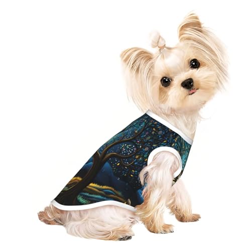 T-Shirt für kleine Hunde, weich, atmungsaktiv, Motiv Baum im Mondschein, für Hunde, Katzen, Jungen, Mädchen, Haustier-T-Shirt, geeignet für kleine Haustiere von KIRROWE