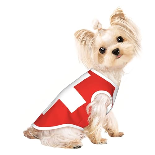 T-Shirt für kleine Hunde mit Schweizer Flagge, weich, atmungsaktiv, für Hunde, Katzen, Jungen, Mädchen, Haustier-T-Shirt, geeignet für kleine Haustiere von KIRROWE