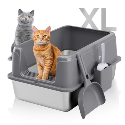 Edelstahl Katzentoilette 2er Set (1 Packung Grau, Groß) von KISENG